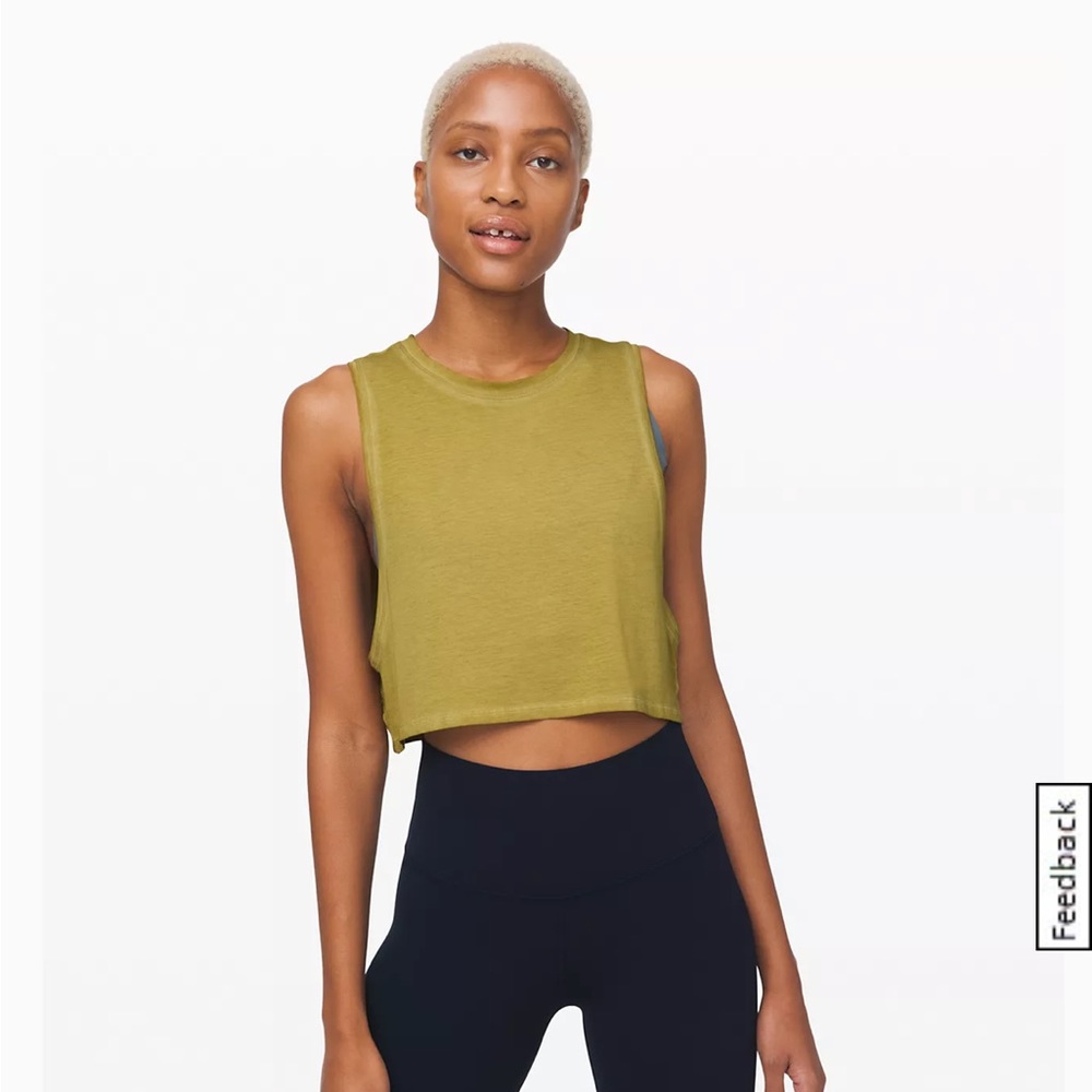 Lululemon Muscle Love Cropped Tank in Washed Gape Leaf, size 6.